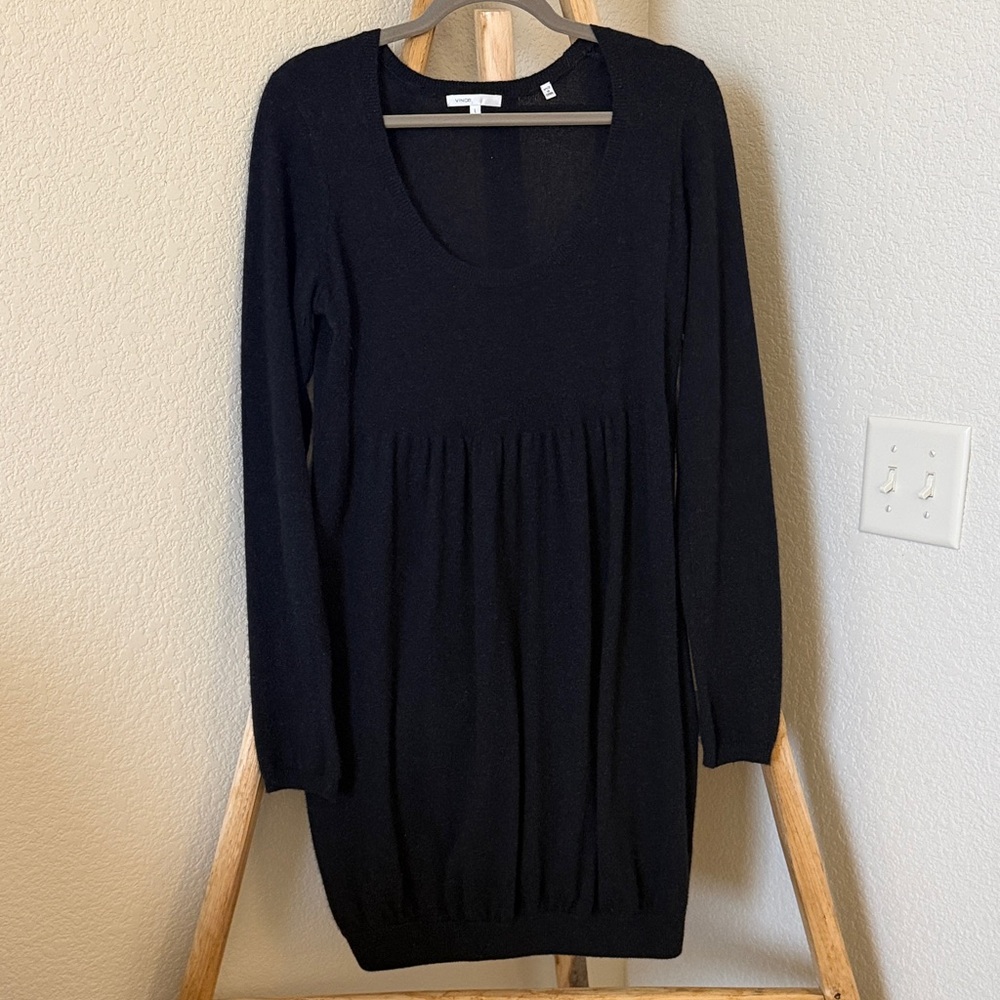 Vince 100% Cashmere Elevant Scoop Neck Knee Length Sweater Dress